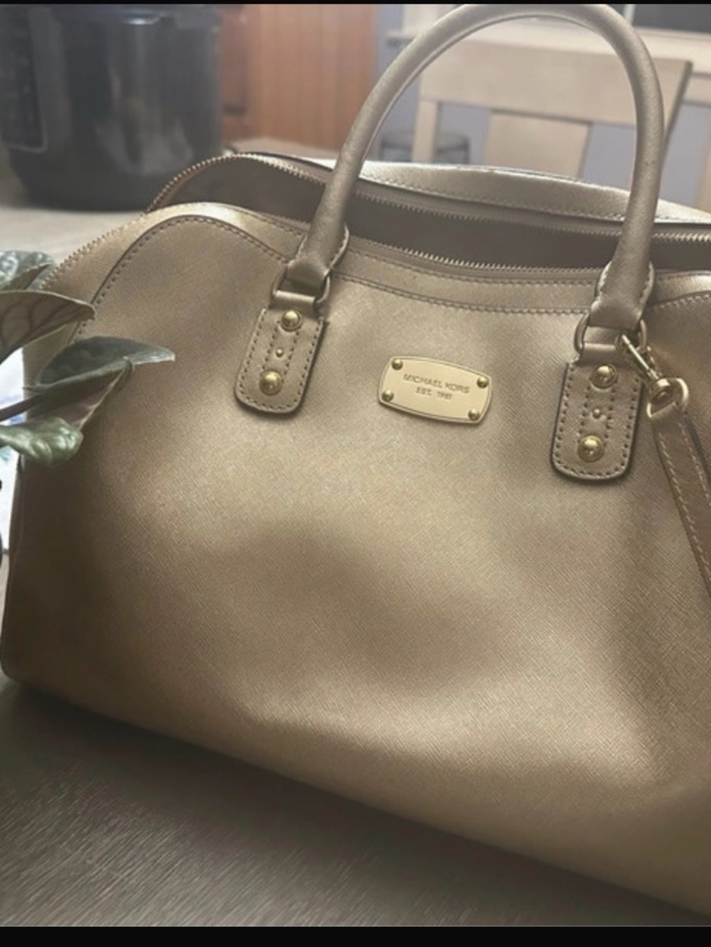 Michael Kors Metallic Gold Dome Satchel with detachable strap